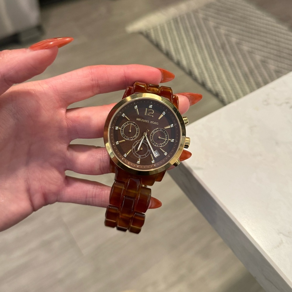 Michael Kors Audrina Amber Acetate and Gold-Tone Watch